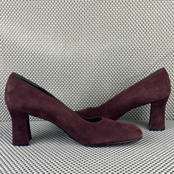 Stuart Weitzman Pump Shoes Womens Size 8 Burgundy Block Heel Made In Spain - Picture 3 of 12